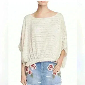Free People Azalea Eyelet Blouse Large Slouchy‎ Crochet Elastic Waist
